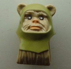 Minifigure, Head, Modified SW Ewok with Olive Green Hood Pattern