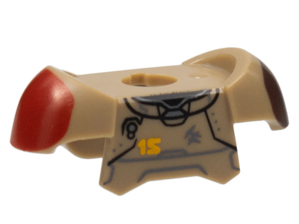 Minifigure Armor Breastplate with Shoulder Pads and 2 Back Studs with Red and Dark Brown Shoulder Splotches and Bright Light Orange '15' Pattern