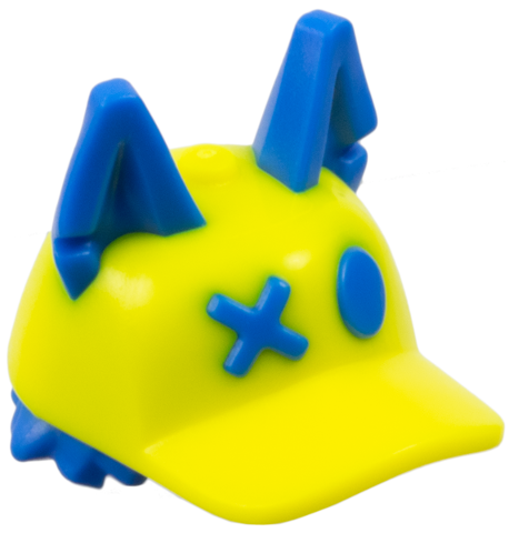 Minifigure, Hair Combo, Hair with Hat, Short Hair, Pointed Ears and 'XO' and Molded Neon Yellow Ball Cap Pattern