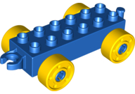 Duplo Car Base 2 x 6 with Open Hitch End and Yellow Wheels with Fake Bolts