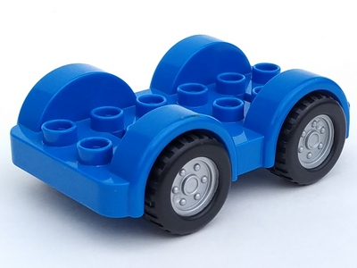 Duplo Car Base 2 x 6 with Black Tires and Metallic Silver Wheels on Removable Axles (13305 / 47436c02pb01)