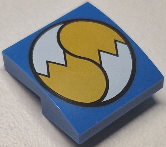 Slope, Curved 2 x 2 x 2/3 with 2 Bright Light Orange and White Fox Tails with Zigzag Lines in Black Circle Pattern