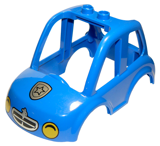 Duplo Car Body High Cab 2 Top Studs with Yellow Headlights and Police Badge Pattern