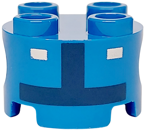Brick, Round 2 x 2 with Pin Holes with Two White Rectangles and Dark Blue Inverted T-Shape Pattern (Super Mario Blue Toad Pit Crew Torso)