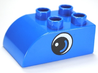 Duplo, Brick 2 x 3 Slope Curved with Circled Black Eye with Arc and White Pupil Pattern on Both Sides