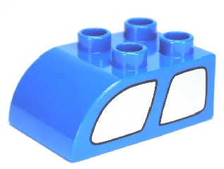 Duplo, Brick 2 x 3 Slope Curved with Silver Vehicle Windows Pattern on Both Sides