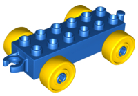 Duplo Car Base 2 x 6 with Open Hitch End and Yellow Wheels