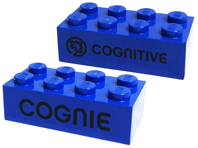 Brick 2 x 4 with Black 'COGNITIVE' and 'COGNIE' Pattern on Opposite Sides (Play Day 2019)