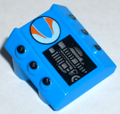 Brick, Modified 2 x 2 No Studs, Sloped with 6 Side Pistons Raised with Surfer Circle Logo, Machinery on Black Background Pattern