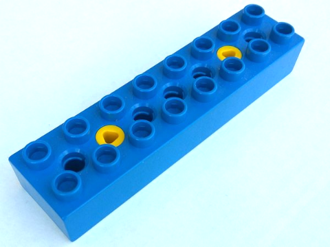 Duplo, Toolo Brick 2 x 8 with 2 Yellow Screws at Positions 2 and 6