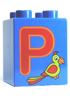 Duplo, Brick 2 x 2 x 2 with Letter P and Parrot Pattern