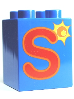 Duplo, Brick 2 x 2 x 2 with Letter S and Sun Pattern