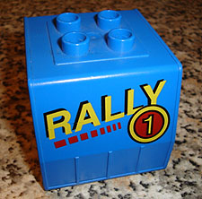 Duplo, Train Freight Container with Yellow 'RALLY' and Number 1 in Circle Pattern