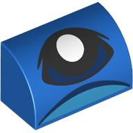 Slope, Curved 1 x 2 with Bottom Stud Holder with Dark Blue Eye and Medium Azure Mouth Pattern (SW Grogu Frog Eye)
