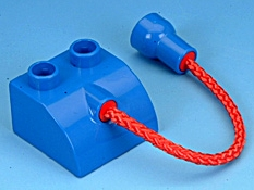 Duplo, Brick 2 x 2 Slope Curved with Hole Connector with 6L Red Rope and Blue Stud Holder