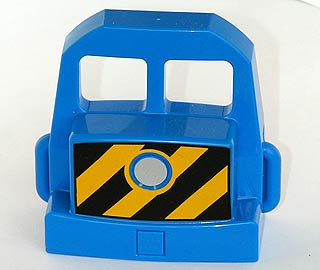 Duplo, Train Locomotive Front with Silver Headlight on Black and Yellow Danger Stripes Pattern