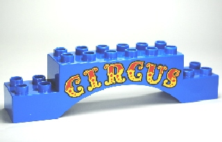 Duplo, Brick 2 x 10 x 2 Arch with 'CIRCUS' Red and Yellow Pattern