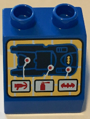 Duplo, Brick 2 x 2 x 1 1/2 Slope 45 with Screen with Batmobile and Instrument Locations Pattern