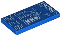 Tile 2 x 4 with White Building Blueprints Plans and 'STATION' Pattern