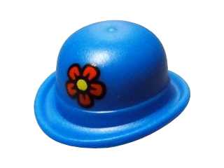 Minifigure, Headgear Hat, Bowler with Red Flower with Yellow Center Pattern