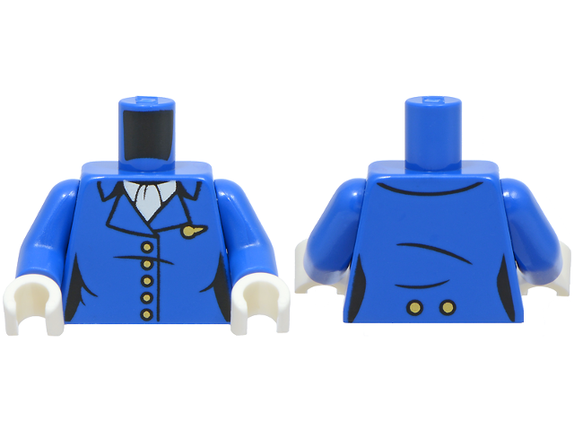 Torso Female Suit Jacket with Gold Buttons and Pan Am Cabin Crew Wing Pin over White Blouse Pattern / Blue Arms / White Hands