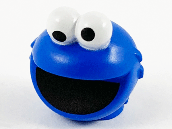 Minifigure, Head, Modified Sesame Street Cookie Monster with White Eyes and Black Mouth Pattern