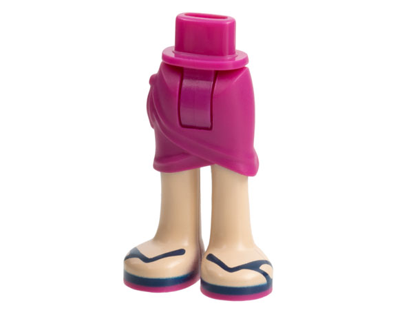 Mini Doll Hips and Skirt Wrap with Light Nougat Legs and Sandals with Magenta Soles and Dark Blue Straps Pattern - Thick Hinge