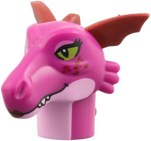 Minifigure, Head, Modified Dragon with Molded Dark Red Spikes, Printed Lime Eyes and Bright Pink Neck Pattern