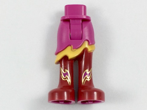 Mini Doll Hips and Asymmetric Layered Skirt Short, Medium Orange Ruffle, Long Dark Red Boots with Gold Fire Filigree Pattern - Thick Hinge