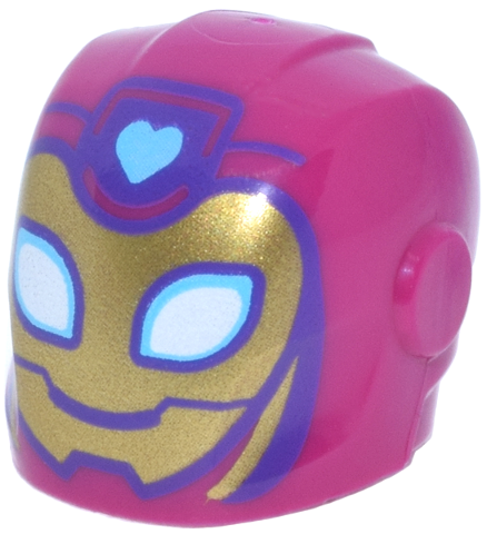 Minifigure, Headgear Helmet Armor Plates and Ear Protectors with Gold Faceplate, Medium Azure and White Eye Holes and Heart, Dark Purple Trim and Smile Pattern
