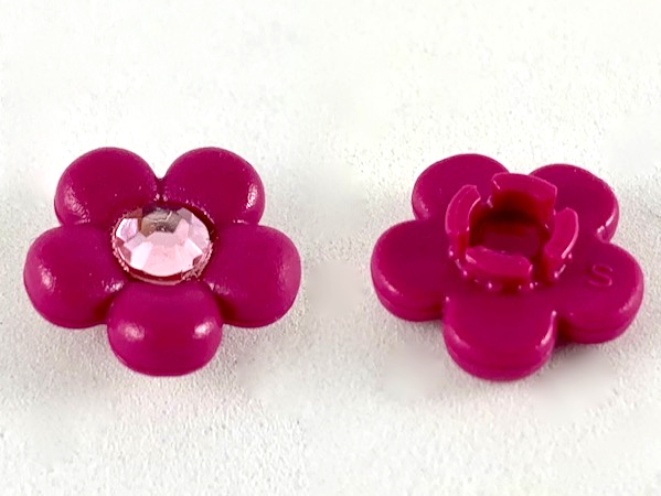 Clikits, Icon Flower 5 Petals 2 x 2 Small with Pin, Frosted with Fixed Trans-Clear Center Faceted Gem