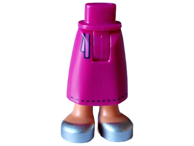 Mini Doll Hips and Skirt Long with Molded Nougat Legs and Printed Bright Pink Ribbon with Dark Blue Edge and Trim and Silver Shoes Pattern - Thick Hinge