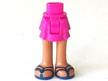 Mini Doll Hips and Skirt Layered, Medium Nougat Legs and Dark Blue Sandals with Double Straps Pattern - Thick Hinge