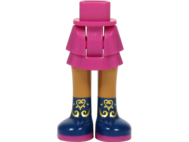 Mini Doll Hips and Skirt Layered, Medium Nougat Legs and Dark Blue Boots with Magenta Soles and Gold Filigree Pattern - Thick Hinge