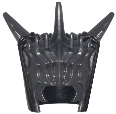 Minifigure, Headgear Helmet Spiked, Short Spikes and Wide Opening with Black Hood Pattern - Flexible Rubber