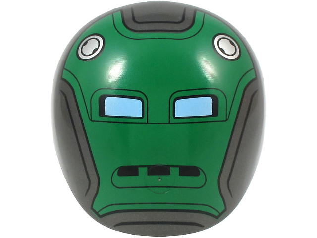 Large Figure Armor, Round, Smooth with Green Robot Face with Bright Light Blue Eyes (Hydra Stomper) Pattern