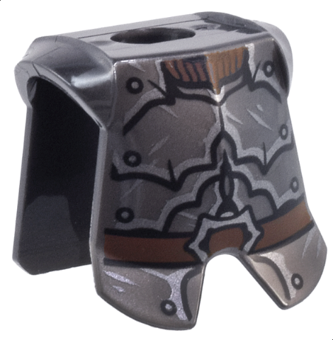 Minifigure Armor Breastplate with Leg Protection with Dark Silver Crude Plate Mail Armor, Rivets, Dark Brown Belt and Collar Pattern