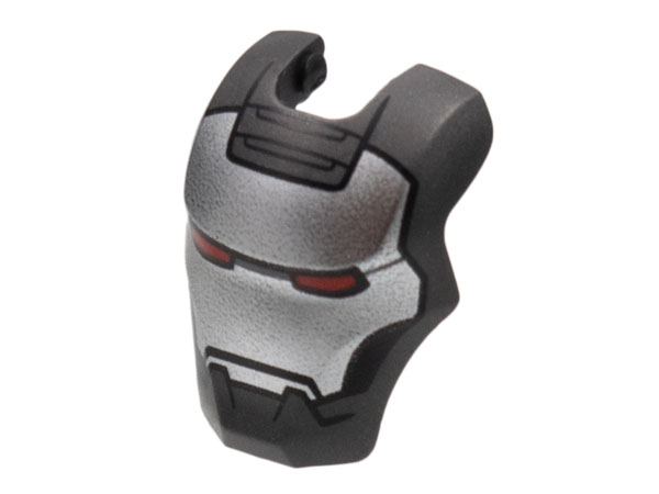 Minifigure, Visor Top Hinge Large with Silver Face Shield, Red Eyes, Black Trim on Cheeks Pattern