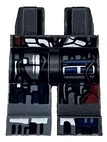 Hips and 1 Pearl Dark Gray Left Leg, 1 Dark Bluish Gray Right Leg with Dark Red, Dark Blue and Silver Armor Pattern