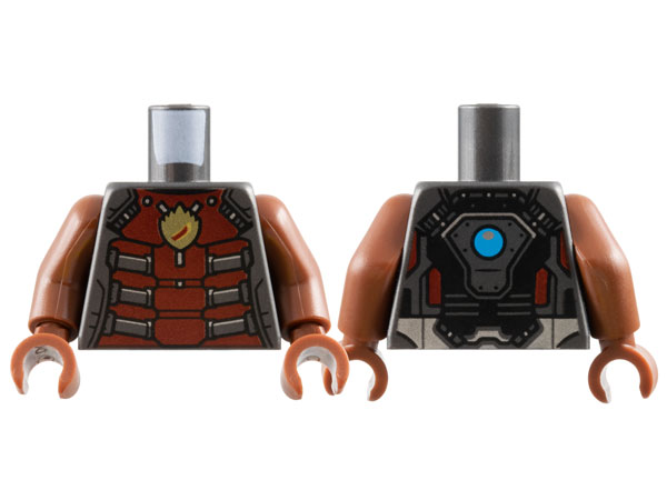 Torso Armor with Dark Red Plates, Gold Flame Ravager Logo, Dark Azure Circle on Back Pattern / Reddish Brown Arms / Reddish Brown Hands