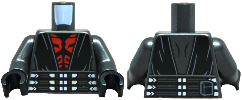 Torso SW Black Sith Robe, Red Chest, Wide Belt with Silver and Yellow Shapes, Pouch on Back Pattern / Pearl Dark Gray Arms / Black Hands