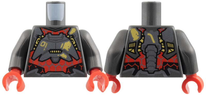 Torso Armor over Red Mesh, Gold '01' and Markings Pattern / Pearl Dark Gray Arms / Red Hands in Pearl Dark Gray