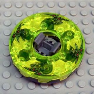 Turntable 6 x 6 x 1 1/3 Round Base Serrated with Trans-Neon Green Top and Green with Red Spots Pattern (Ninjago Spinner)