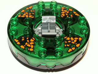Turntable 6 x 6 x 1 1/3 Round Base Serrated with Trans-Green Top and Black and Orange Pattern (Ninjago Spinner)