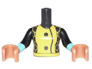 Torso Mini Doll Girl Yellow Front with 2 Hexagon Buttons, Honeycomb Pattern, Pearl Dark Gray Sleeves with Medium Azure Cuffs and Medium Nougat Hands