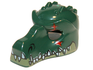 Minifigure, Headgear Mask Crocodile with Olive Green Lower Jaw, White Teeth and Red Scar Pattern