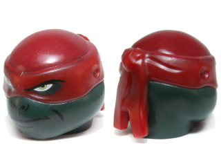 Minifigure, Head, Modified Ninja Turtle Type 2 with Dark Red Mask, Headcovering and Closed Mouth Pattern (Raphael)
