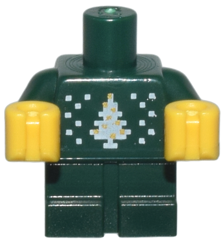 Body Baby / Toddler with Fixed Arms with Molded Yellow Hands and Printed Knit Fair Isle Holiday Sweater with White and Gold Christmas Tree Pattern