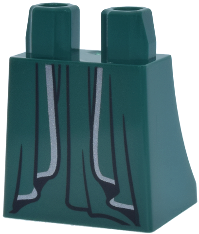 Dark green skirt piece with black fold lines and a metallic silver trim at the base.