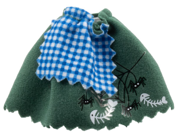 Belville, Clothes Skirt Long, Spiders, Web and Fishbones Pattern with Blue and White Check Apron